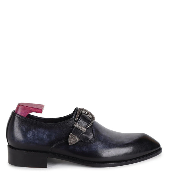 Plain Leather Single Monk Shoe With Side Buckle