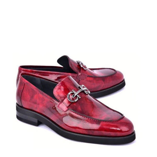 Marble Calf Leather Formal Loafers - Cherry