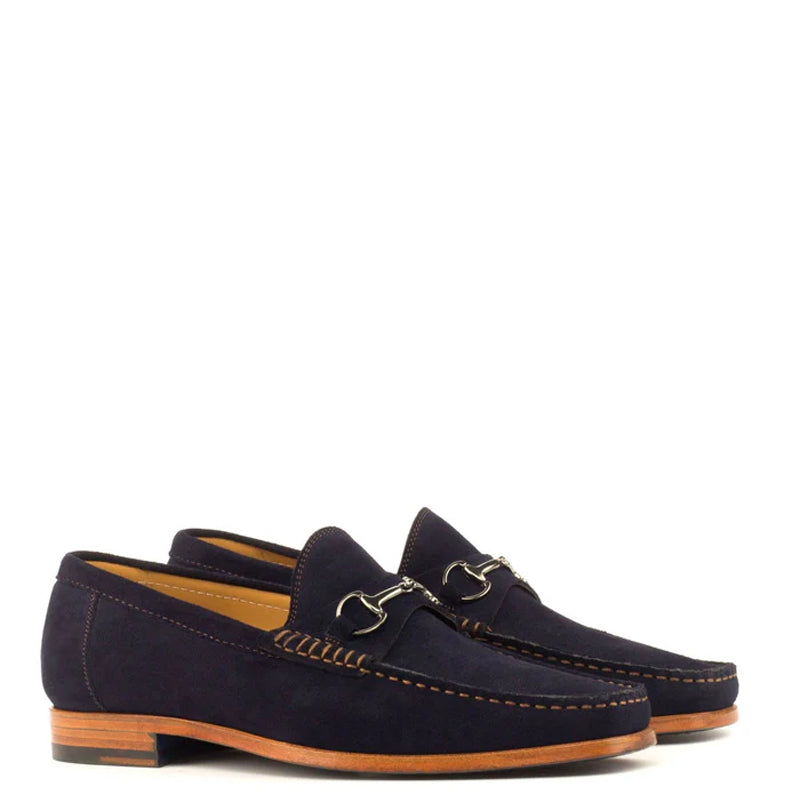 Suede Leather Loafers With Horse-Bit Buckle