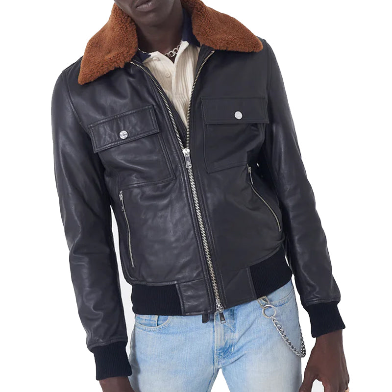 Bomber Leather Jacket Whiskey Fur