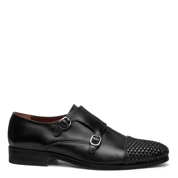 Double Monk Woven Leather Cap Toe Shoe
