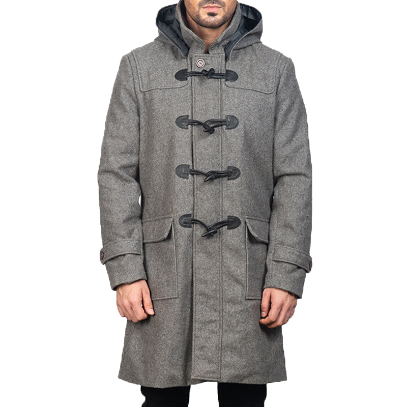 Drake Leather Hooded Duffle Coat For Men