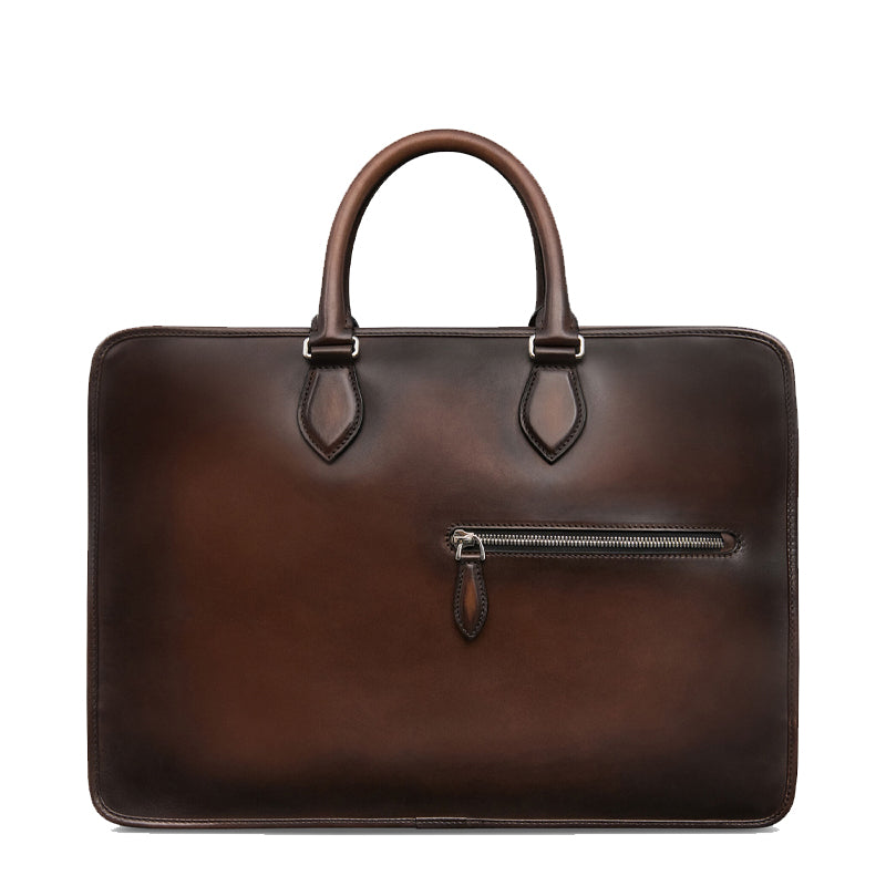 Grained Leather Black Satchel Bag