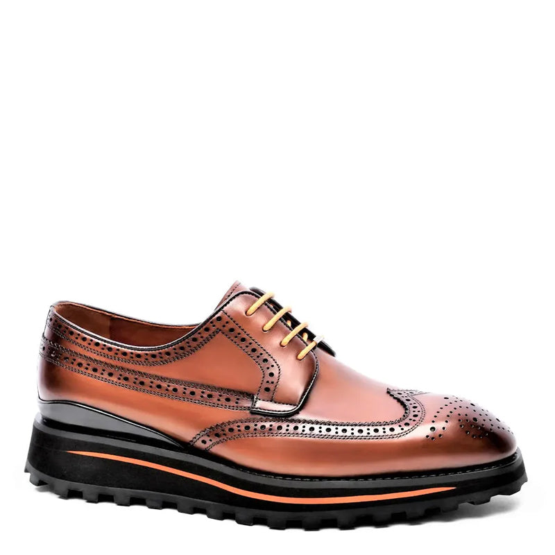 Luxury Shiny Leather Brogue Wingtip Shoe Brown
