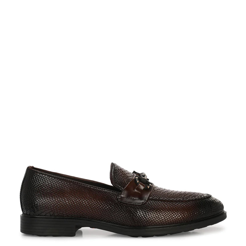 Leather Textured Buckled Loafers For Men