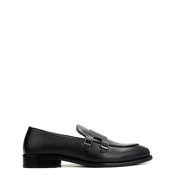 Polished Leather Textured Formal Double Monk Shoe