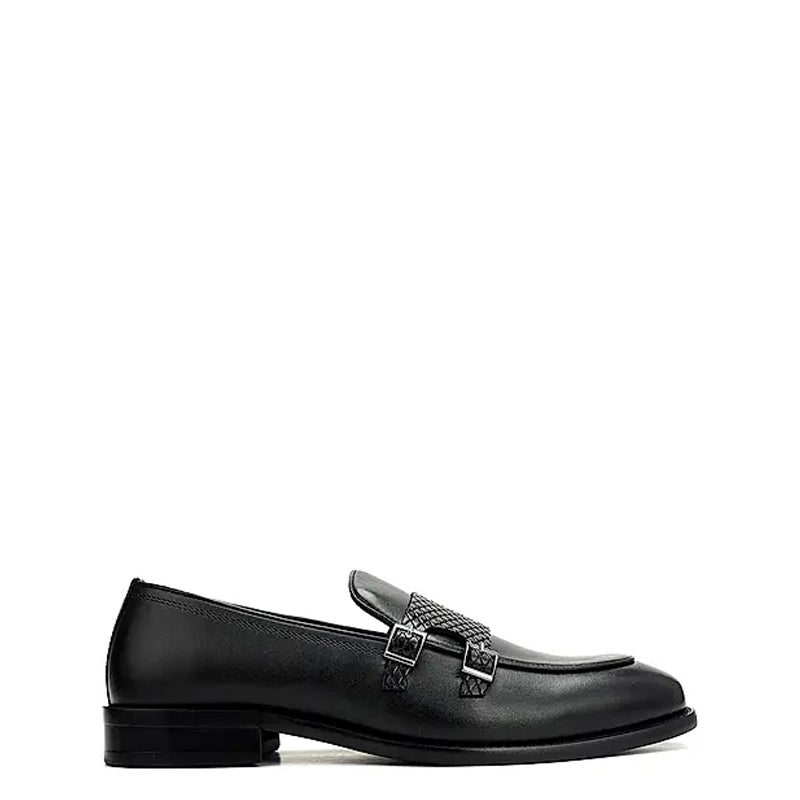 Polished Leather Textured Formal Double Monk Shoe Brown