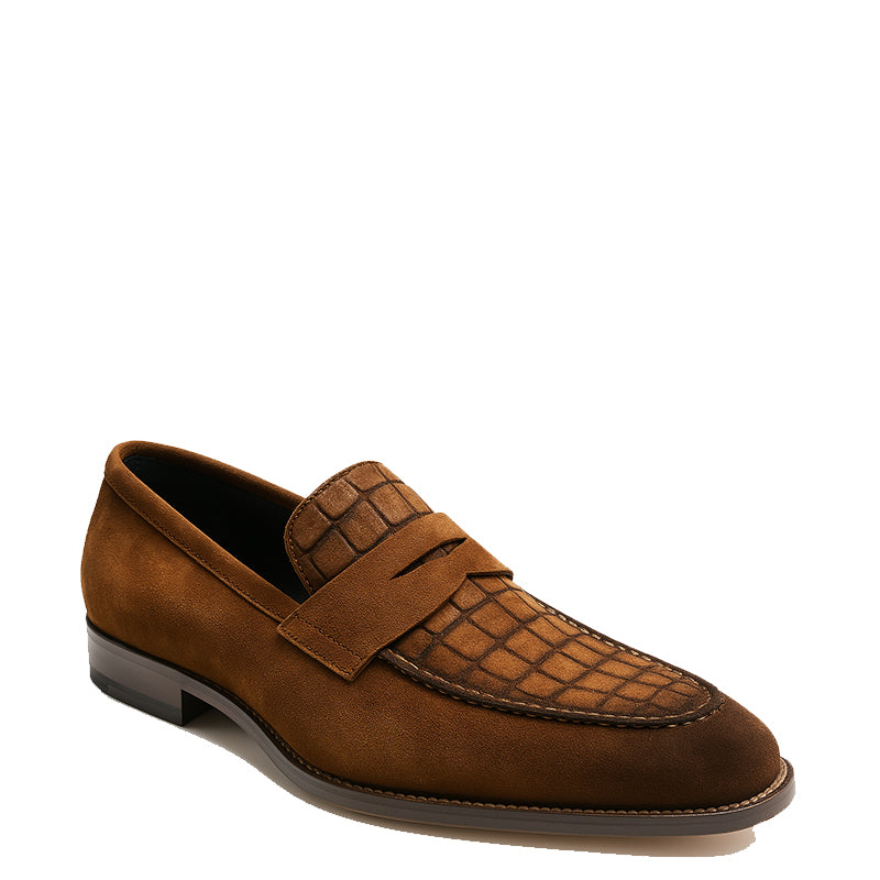 Suede Royale Leather Printed Brown Loafer