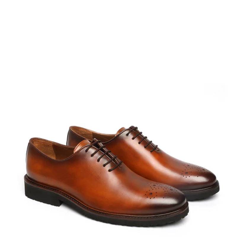 Men Leather Lace-UP Wholecut Oxford Shoes