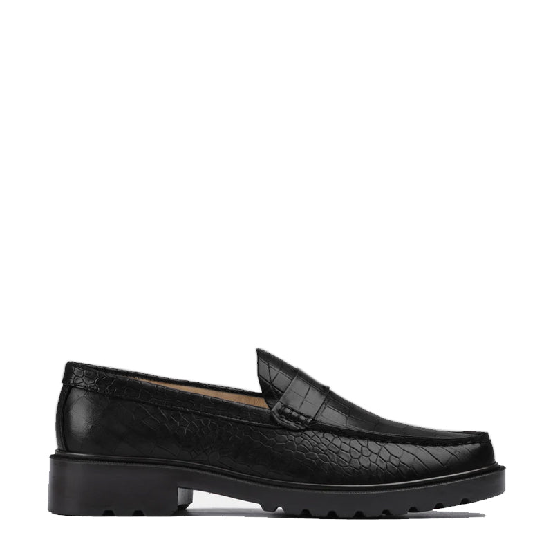 Men's Round Toe Croc Loafers Black