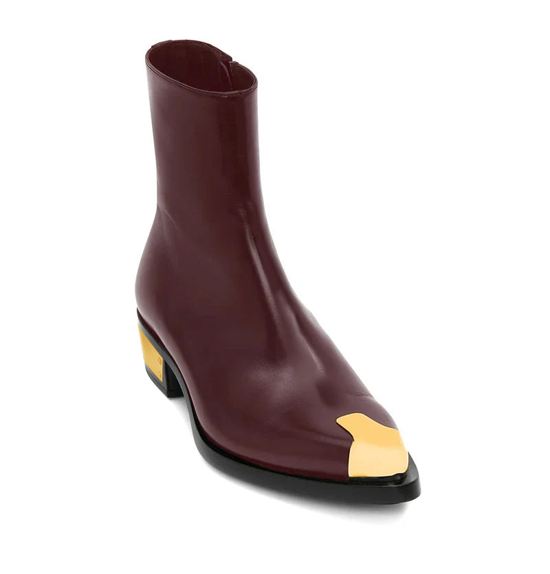 Punk Leather Boots Golden Toe