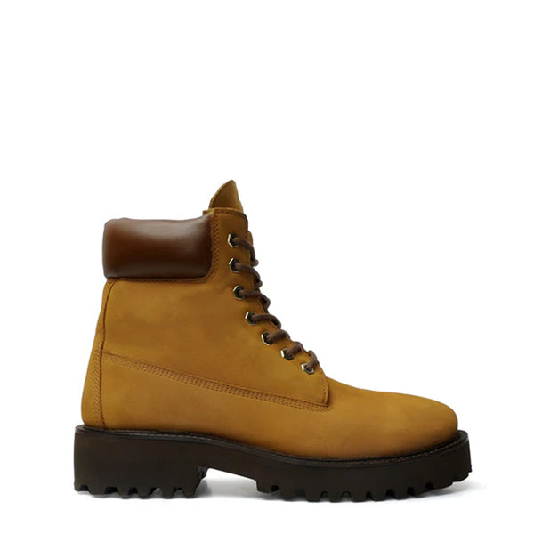 Suede Leather Lace Up Biker Beige Boot