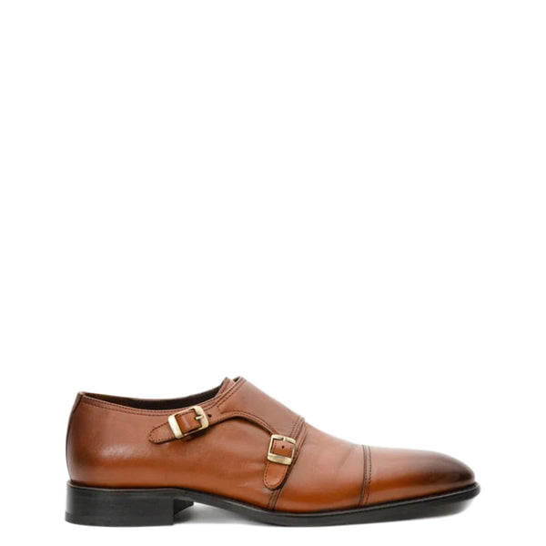 Leather Cap Toe Double Monk Strap Men Shoe