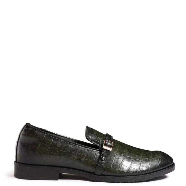 Croco Textured Leather Loafer With Side Buckle