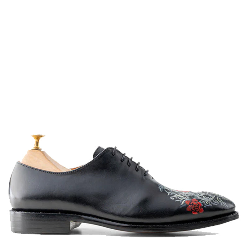 Skull Rose Black Wholecut Oxfords