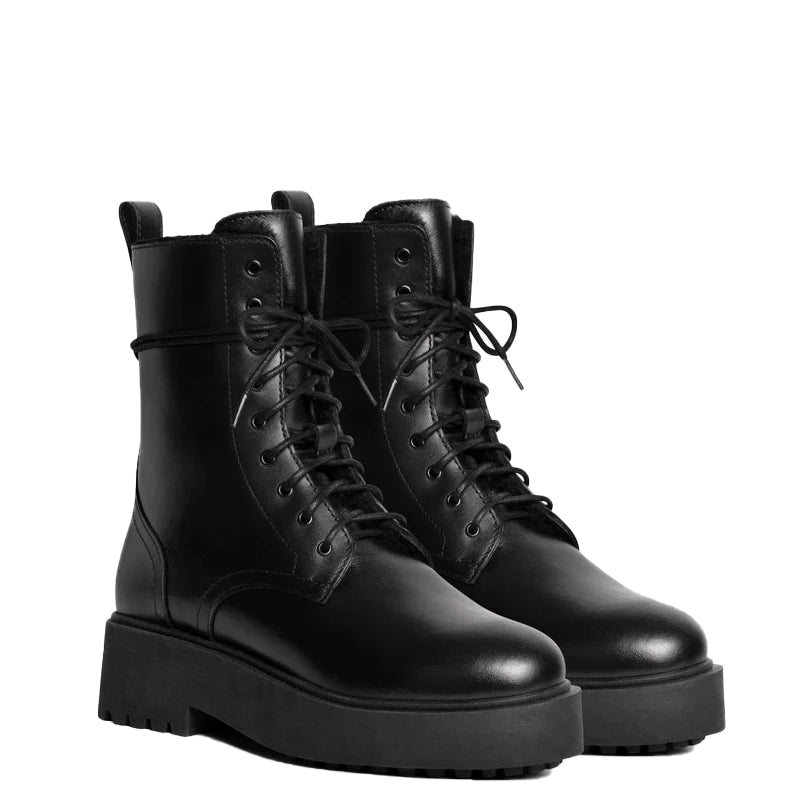 Lace-Up Leather High-Top Combat Boots