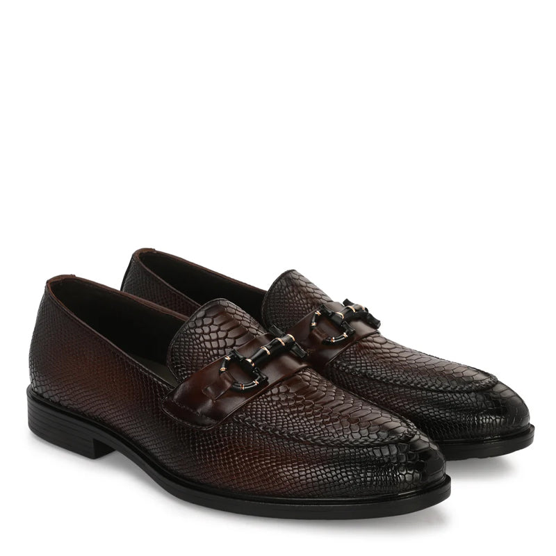 Leather Textured Buckled Loafers For Men