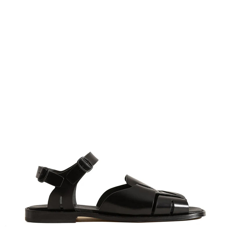 Men's Square-Toe Black  Fisherman Sandal