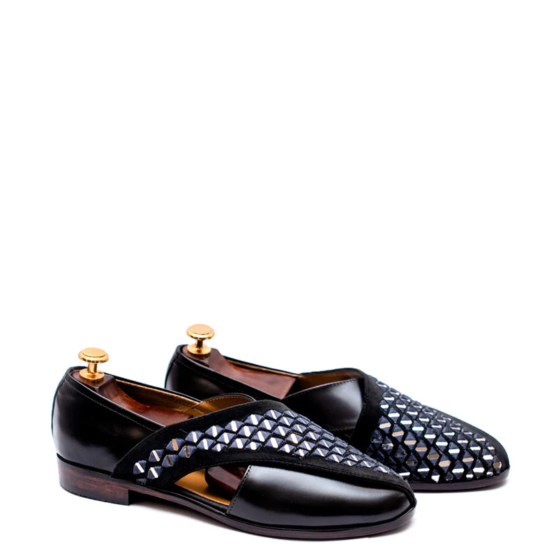 Cross Strap Mirror Design Leather Peshawari Sandals