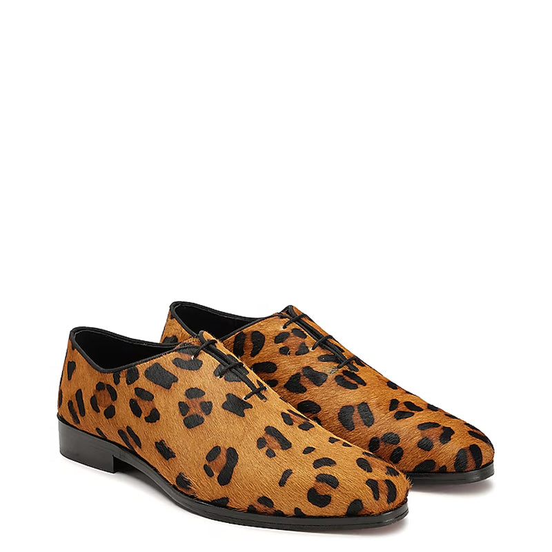 Leather Leopard Print Lace-Up Shoes