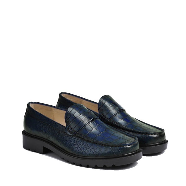 Men s Round Toe Croc Loafers - Blue