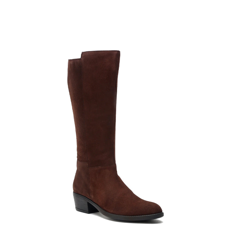 Women Suede Knee High-Top Side Zipper Black Boot