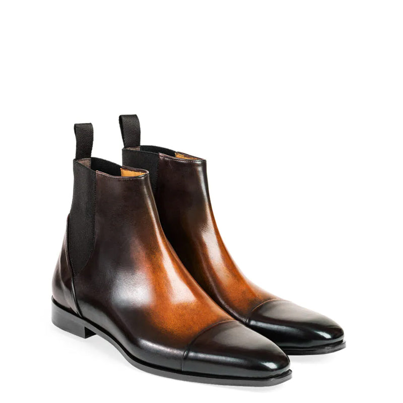 Polished Shiny Leather Cap Toe Chelsea Boots