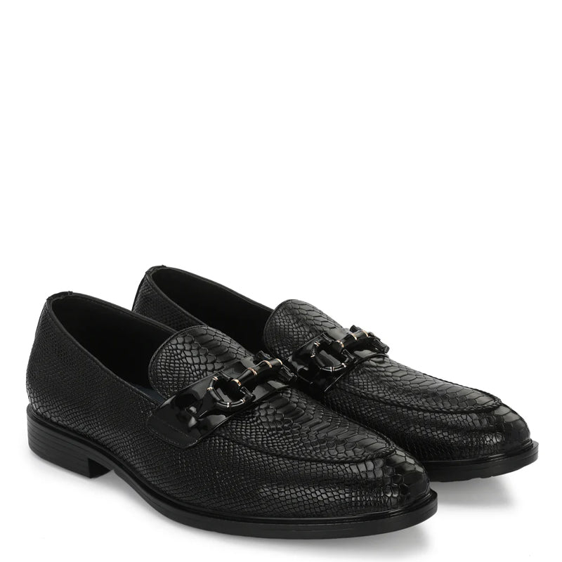 Leather Textured Buckled Loafers For Men