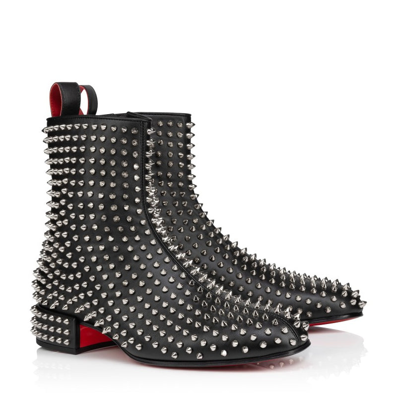 Leather Studded Side-Zip High Ankle Boots