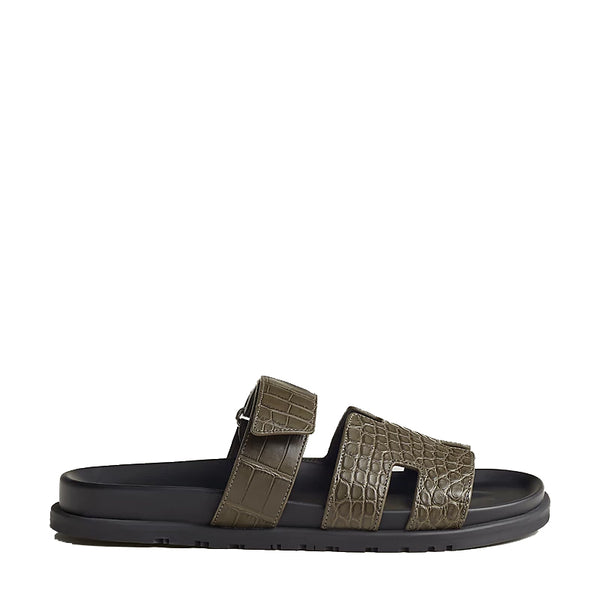 Croco Leather Luxury Sandals - Green