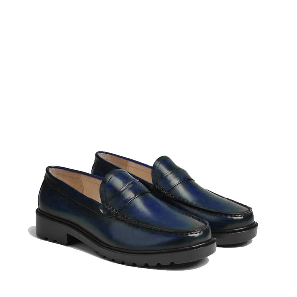 Platform Plain Loafer Shoes - Blue