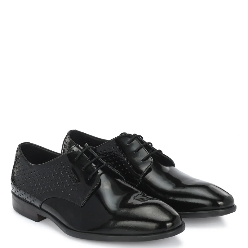 Patent Round Toe Lace-Up Leather Derby Shoes