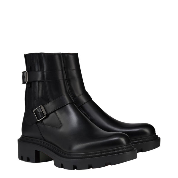 Luxury Polished Leather Boot with Dual Buckle Straps
