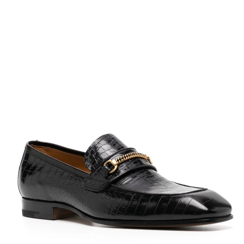 Bailey Chain Croco Leather Loafers