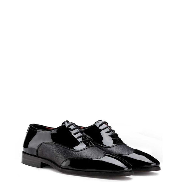 Dual Texture Patent Shiny Leather Oxford Shoe