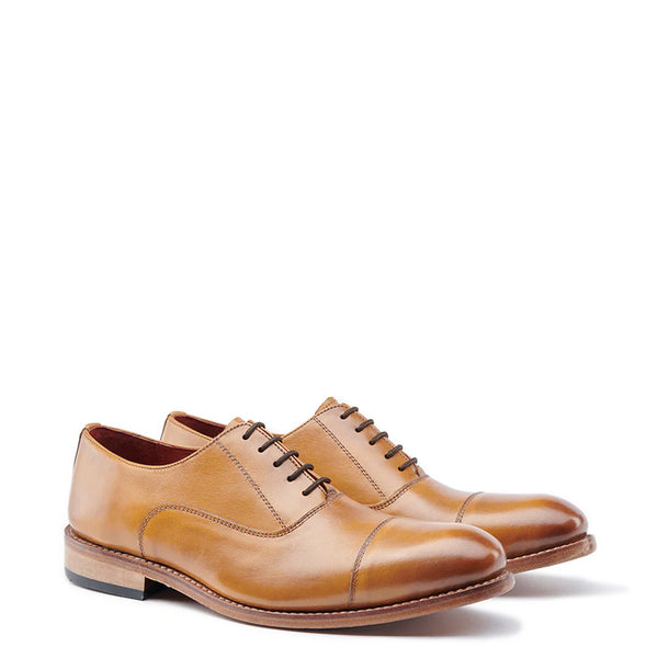 Classic Design Leather Cap Toe Oxford Shoes - Tan