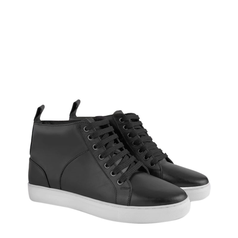 mens black leather high top trainers