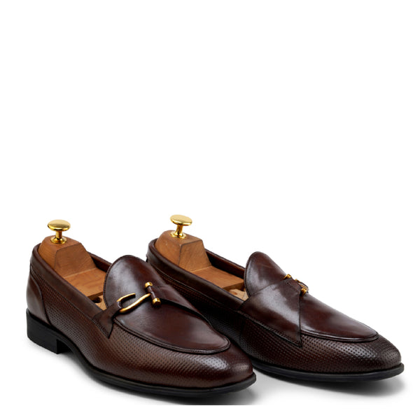 Luxury Pure Leather Loafer With Side Hook - Brown