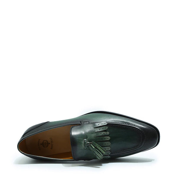 Leather Slip On Tassel Loafer For Men - Green