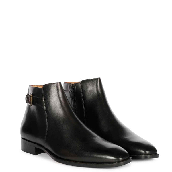 Men Solid Leather Side Zipper Boot With Buckle - Black