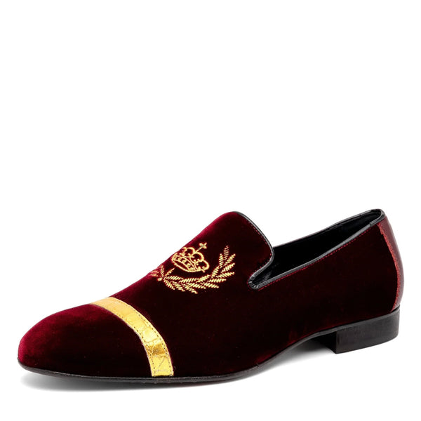 Velvet Slip Ons with Royal Eagle Embroidery - Maroon