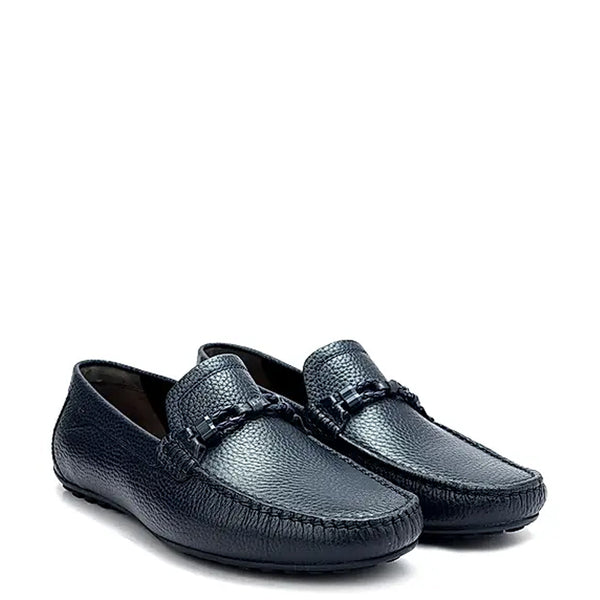 Men Textured Leather Driving Loafer - Blue