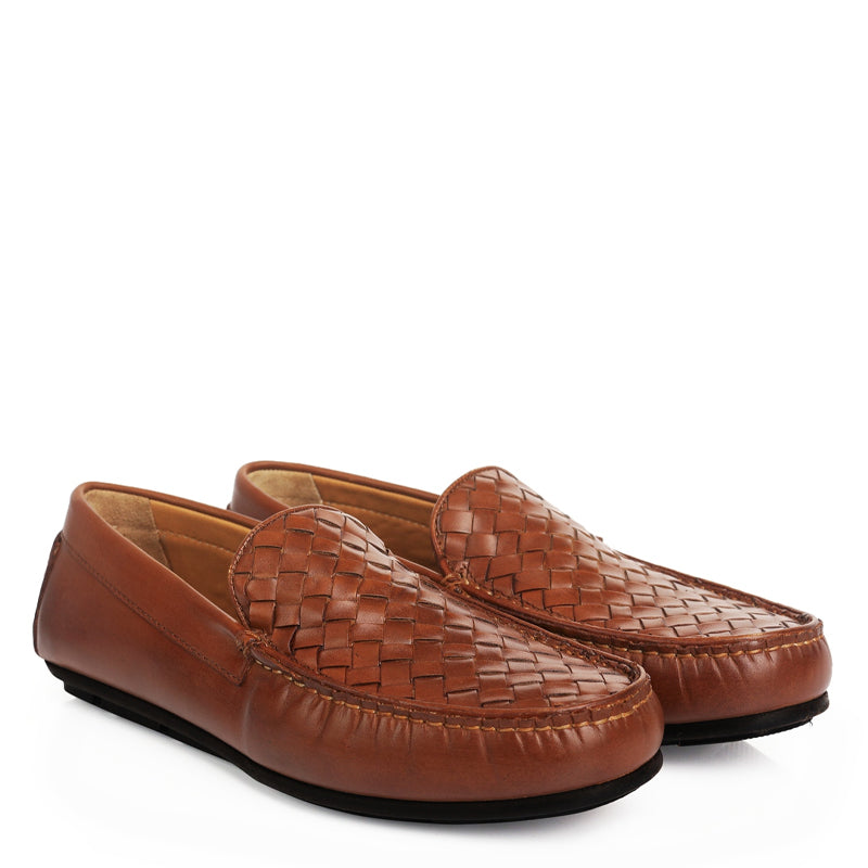 Leather Weaved Textured  Driving Loafers