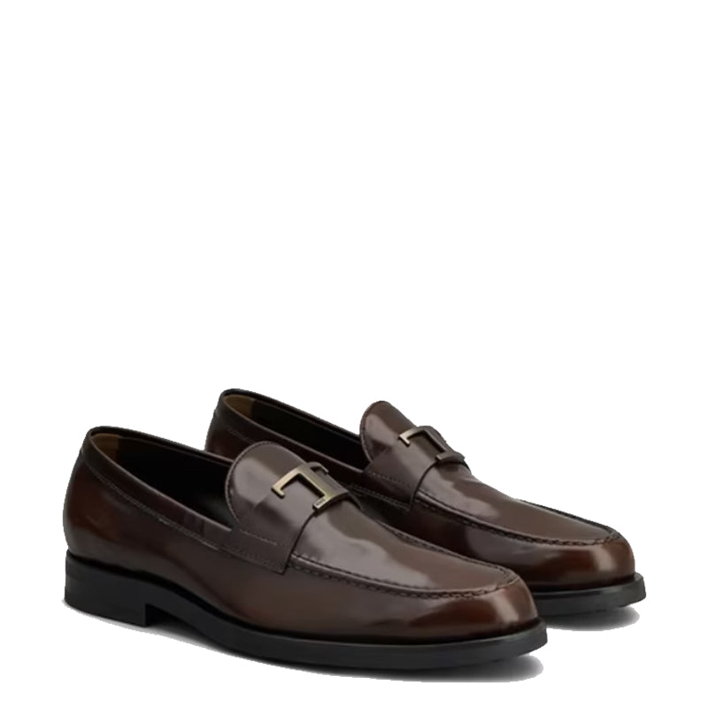 logo-plaque leather loafers