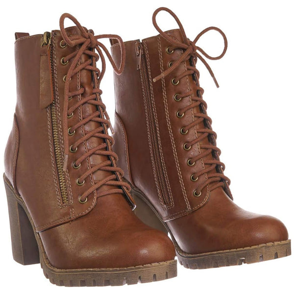 Urban Lace-Up Ankle Boots - Tan