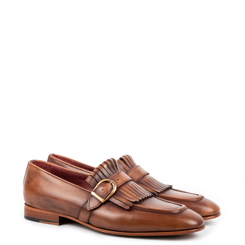 Men Solid Leather Single Monk Straps Shoes