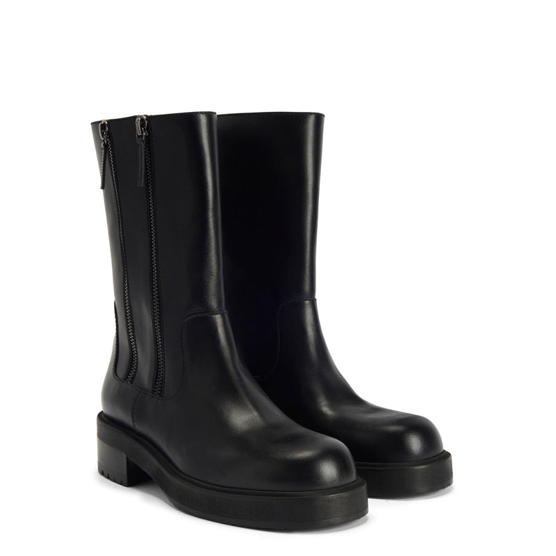 Leather High Top Side Zipper Ankle Boots