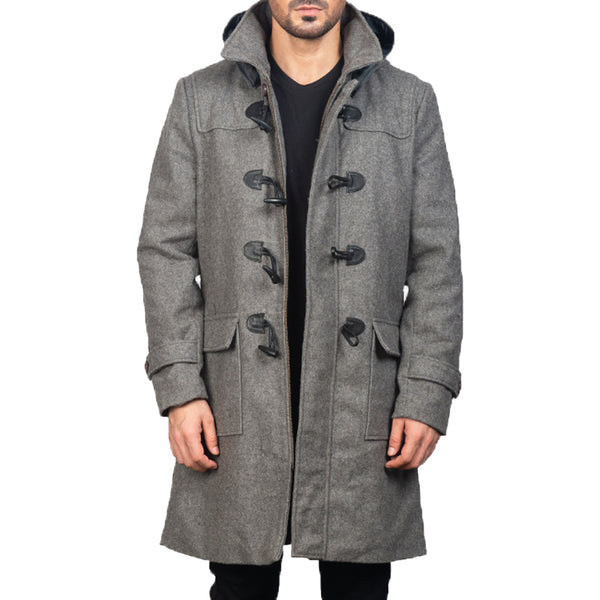 Drake Leather Hooded Coat For Men - Grey