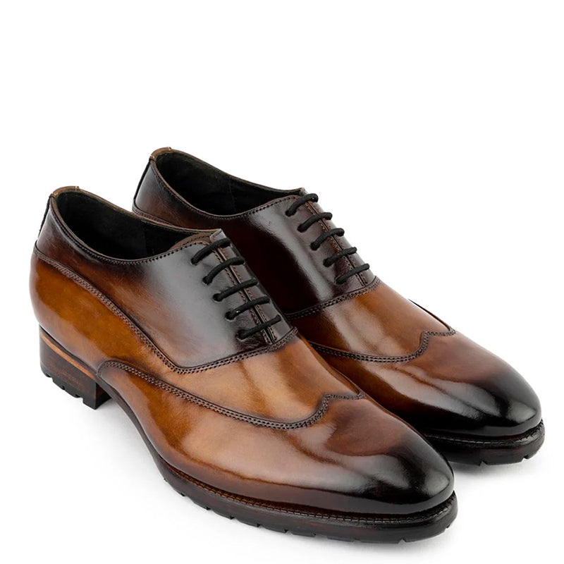 Men Patina Handmade Shiny Leather Oxford Shoes