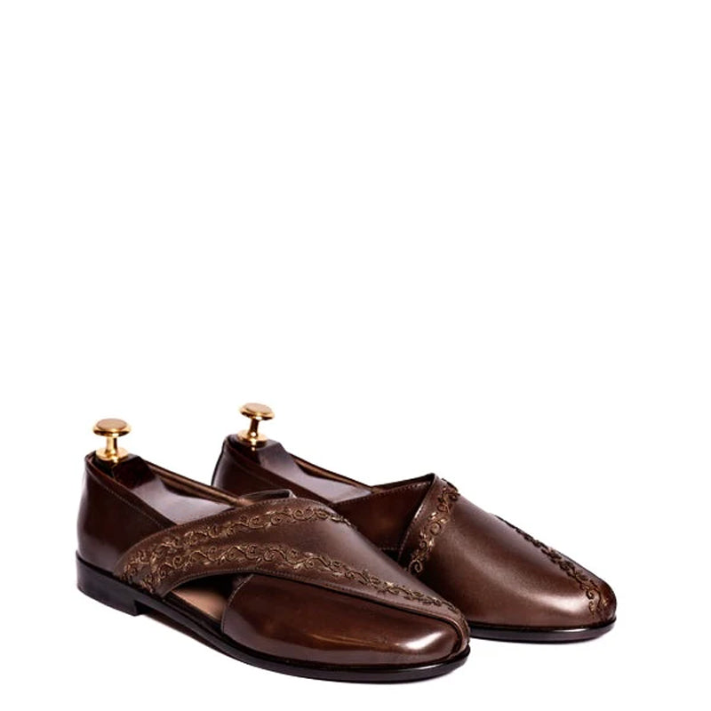 Luxury Design Cross Strap Peshawari Brown Sandal